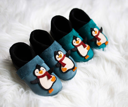 Pantolinos leather babyshoes penguin, mint