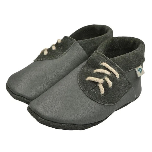 Pantolinos leather babyshoes lace deco, grey