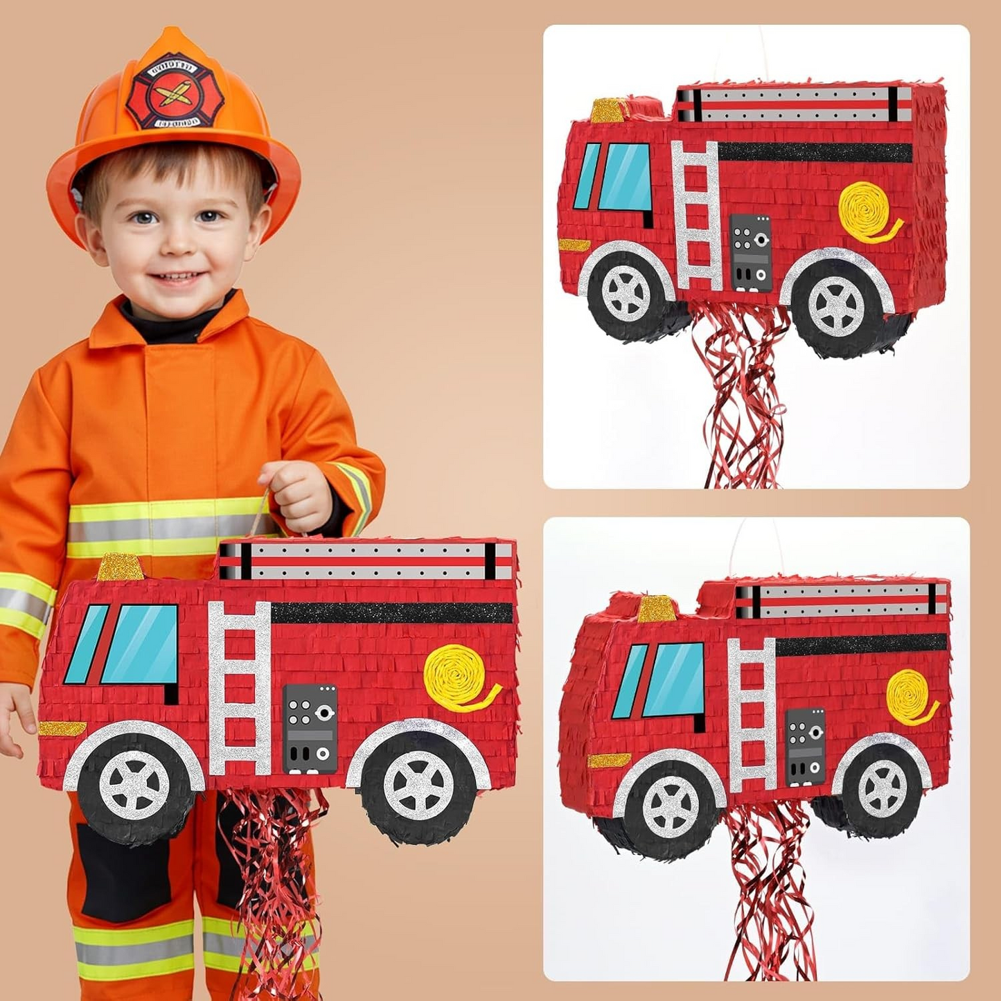 Piñata Firetruck with stick and mask (filling included)-felix & mina