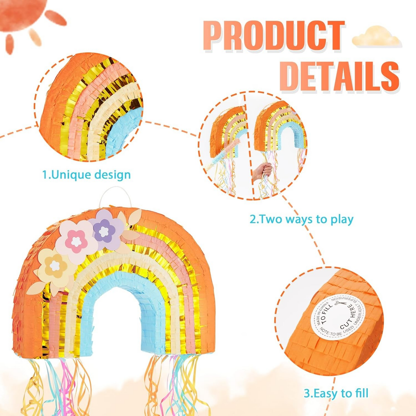 Piñata Rainbow with stick and mask (filling included)-felix & mina