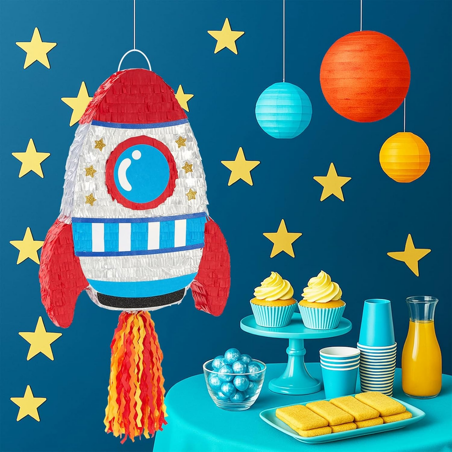 Piñata Space Rocket with stick and mask (filling included)-felix & mina
