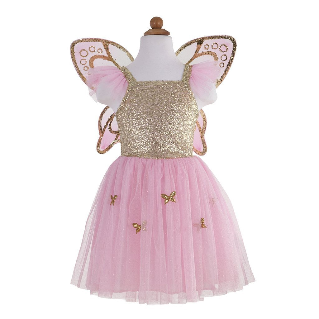 Great Pretenders Gold Butterfly Dress with Fairy Wings (US 5-7 years)