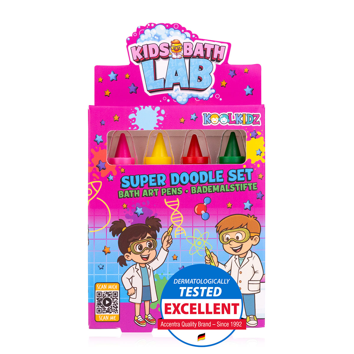 Koolkidz Kids Bath Lab Super Doodle Set packaging with bath art pens on a white background-felix & mina