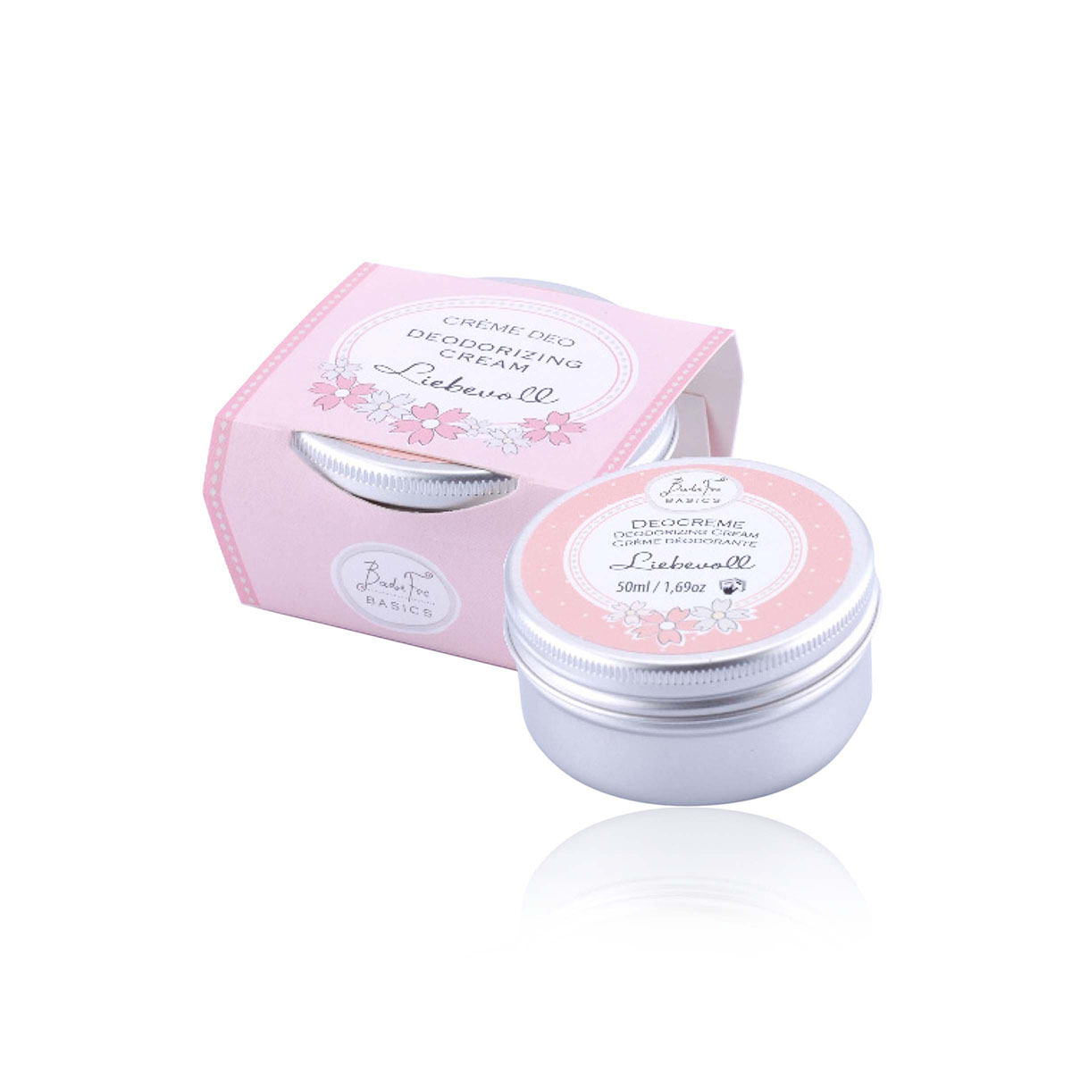 Badefee deodorant cream with pink packaging on a white background