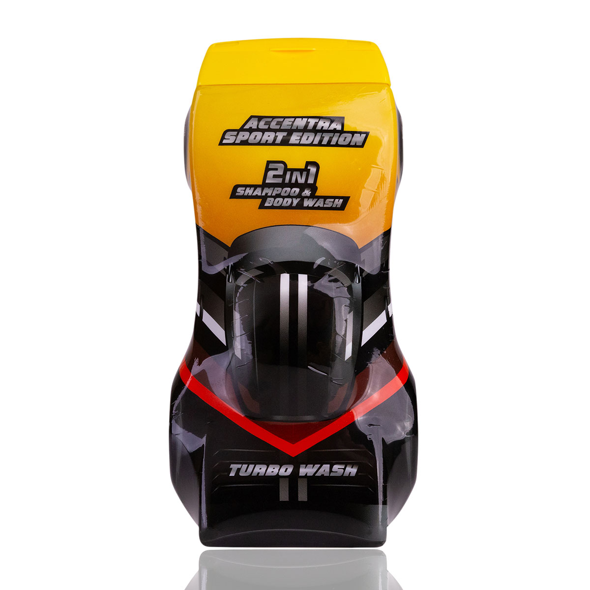 Racing car shaped shampoo and body wash container on a white background-felix & mina