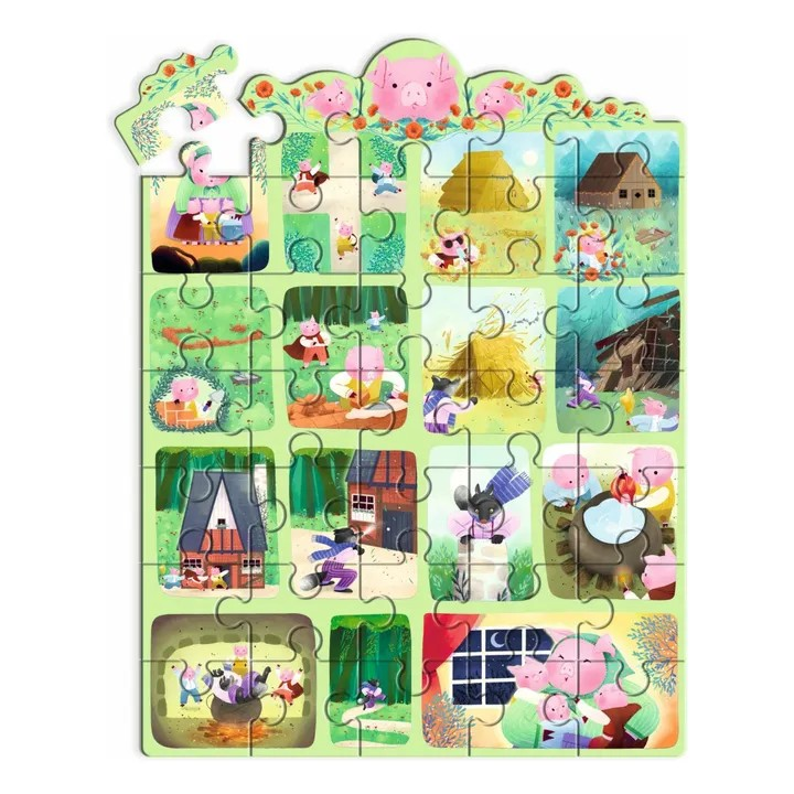 Children's puzzle with farm-themed illustrations on a white background by Djeco