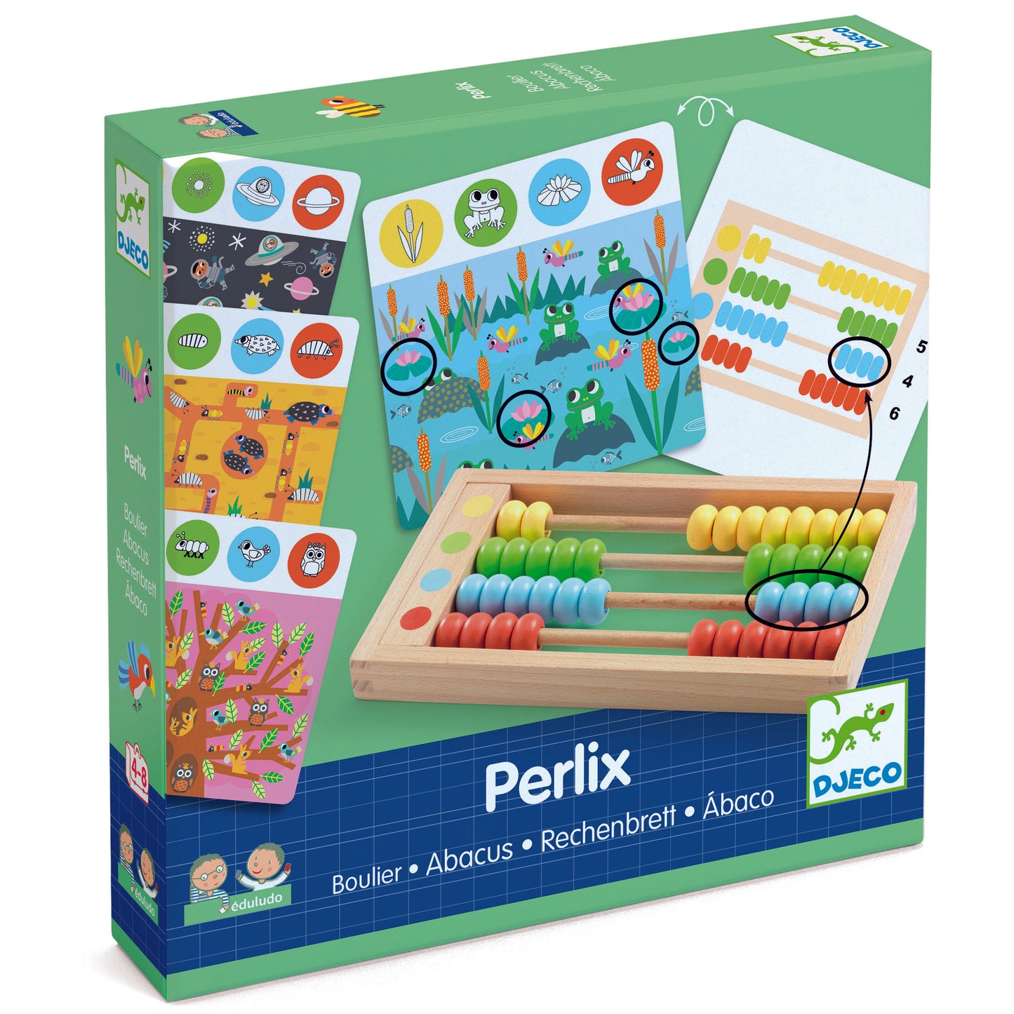Perlix educational toy packaging with abacus and game cards on a white background-felix & mina