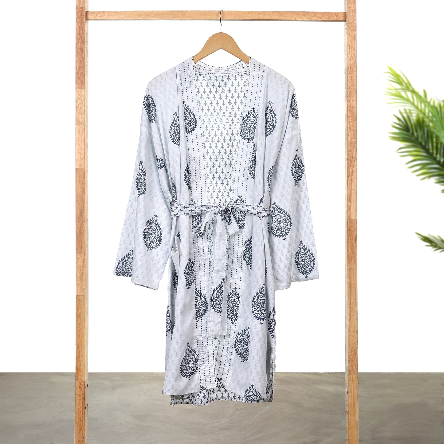 Malabar Baby Block-Printed Blue Robe - FORT-felix & mina