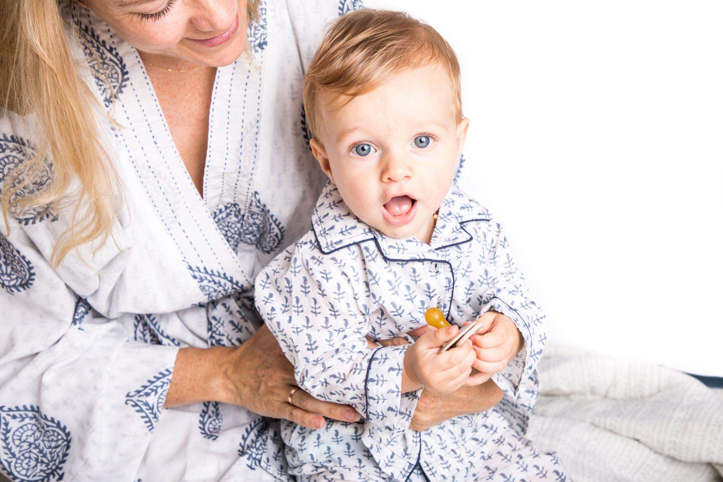 Malabar Baby Block-Printed Blue Robe - FORT-felix & mina