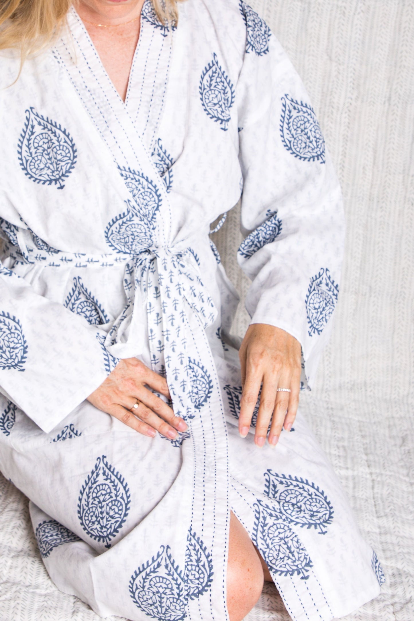 Malabar Baby Block-Printed Blue Robe - FORT-felix & mina