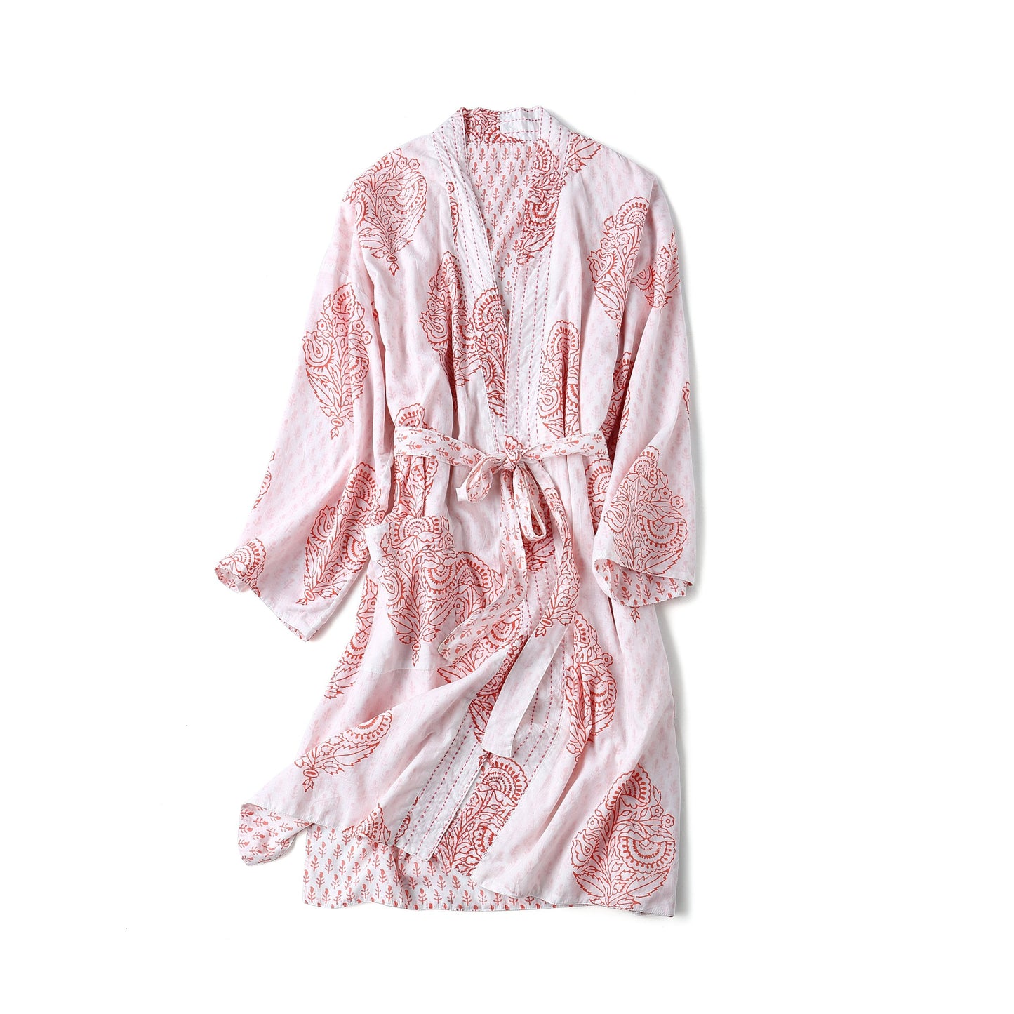 Malabar Baby Block-Printed Robe - PINK CITY-felix & mina