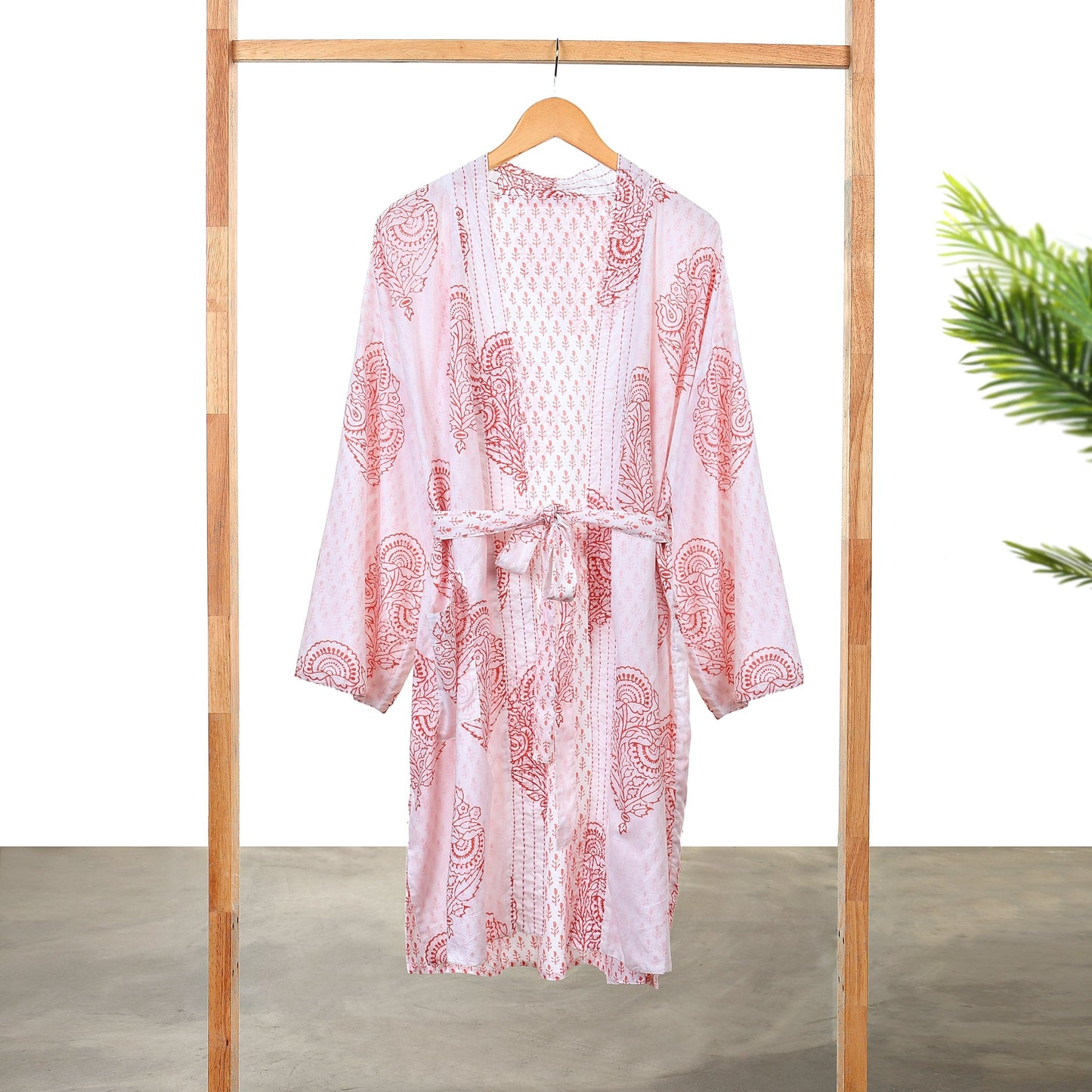 Malabar Baby Block-Printed Robe - PINK CITY-felix & mina