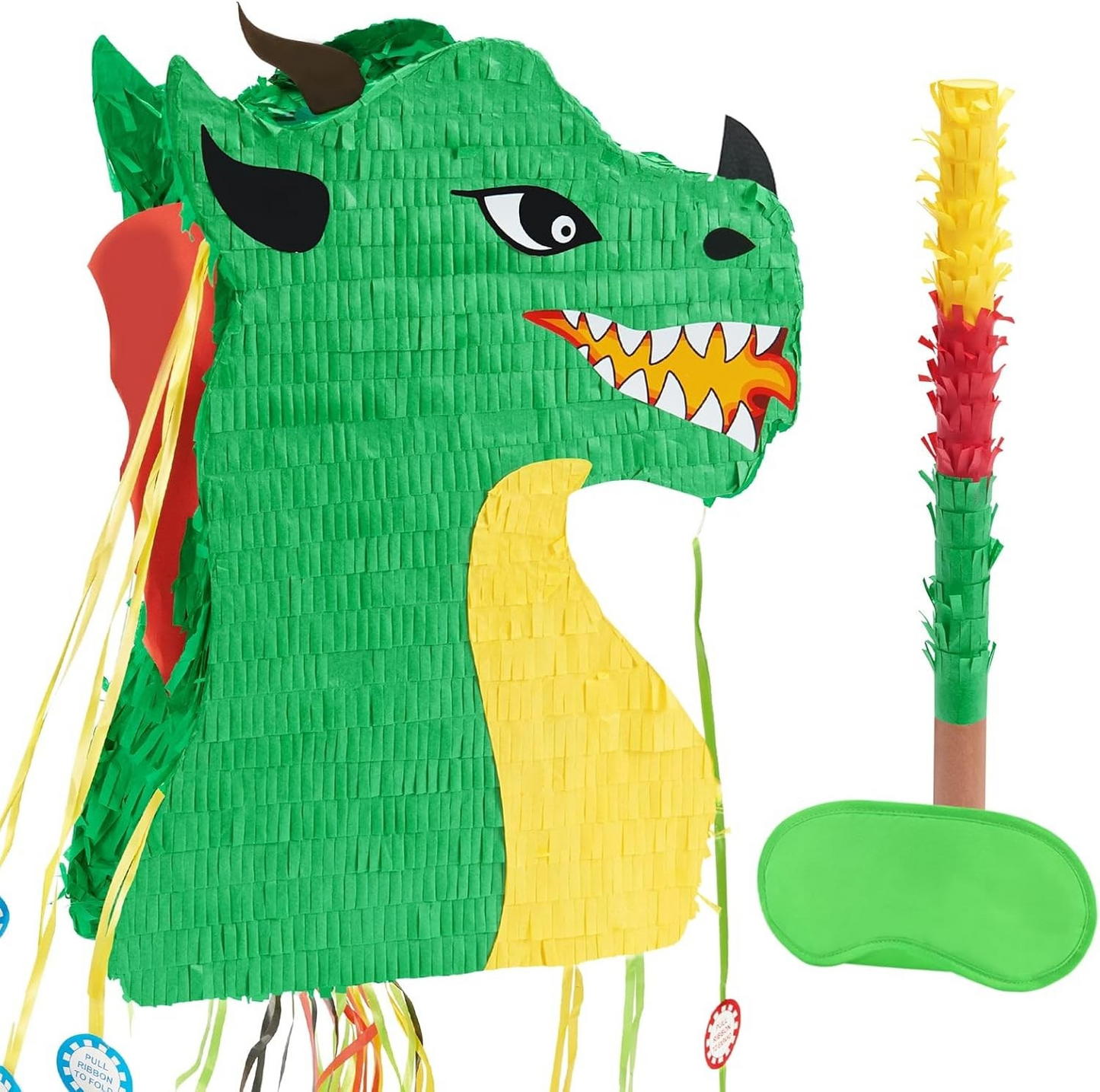 Piñata Green Dragon with stick and mask (filling included)-felix & mina