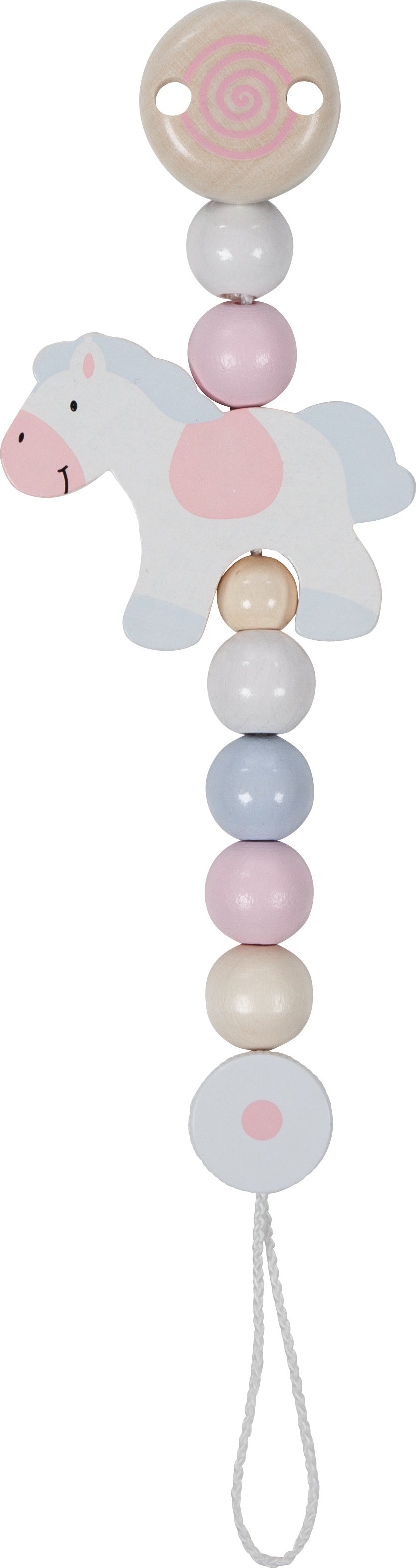 goki's pacifier chain with clip with a horse design and colorful beads on a white background-felix & mina