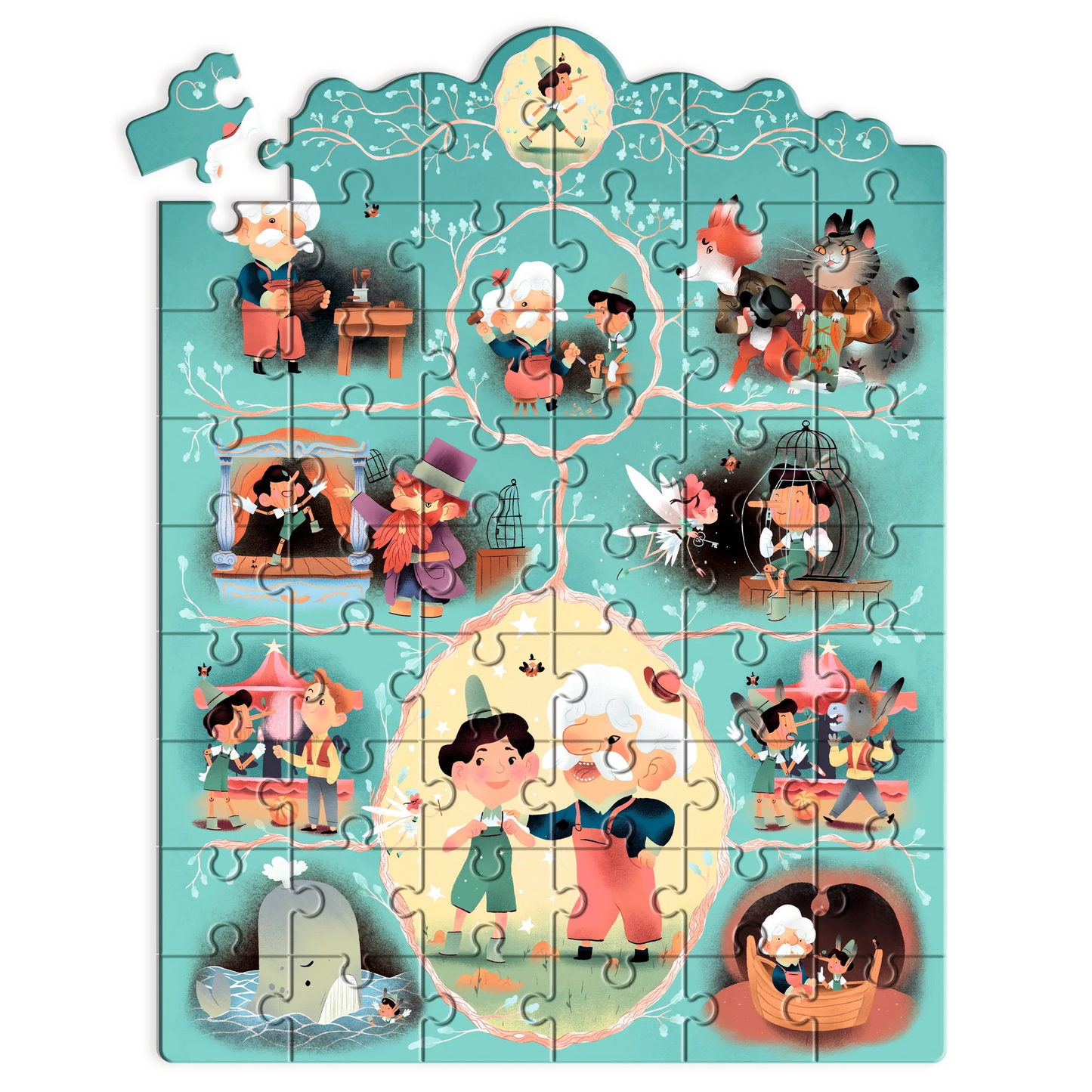 Children's puzzle with cartoon characters on a blue background by Djeco-felix & mina