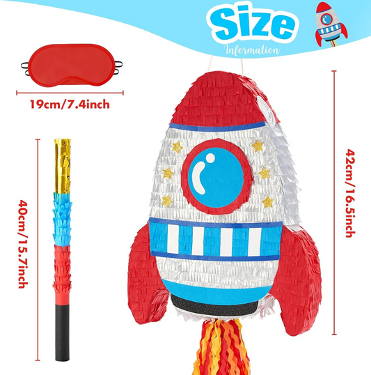 Piñata Space Rocket with stick and mask (filling included)