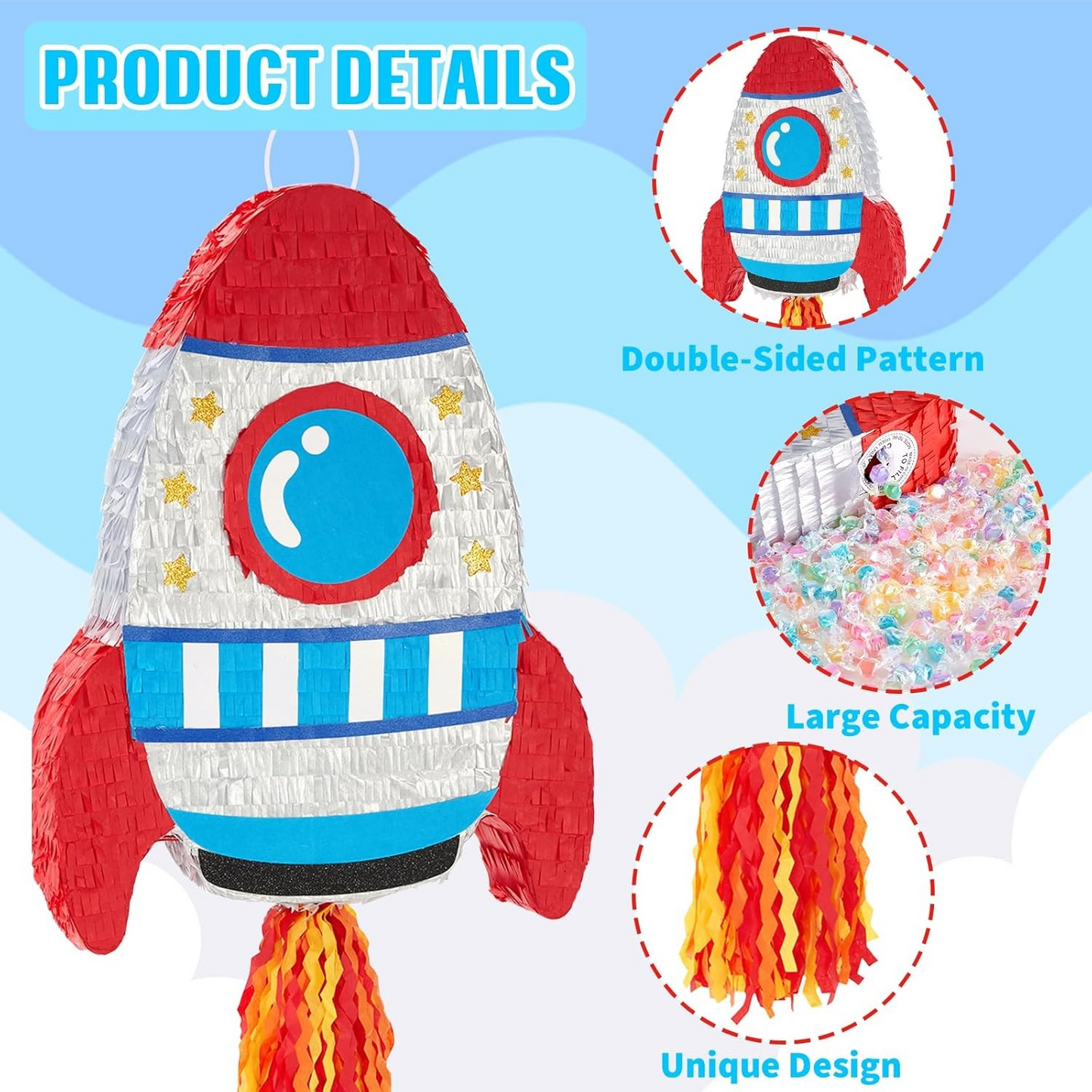 Piñata Space Rocket with stick and mask (filling included)-felix & mina